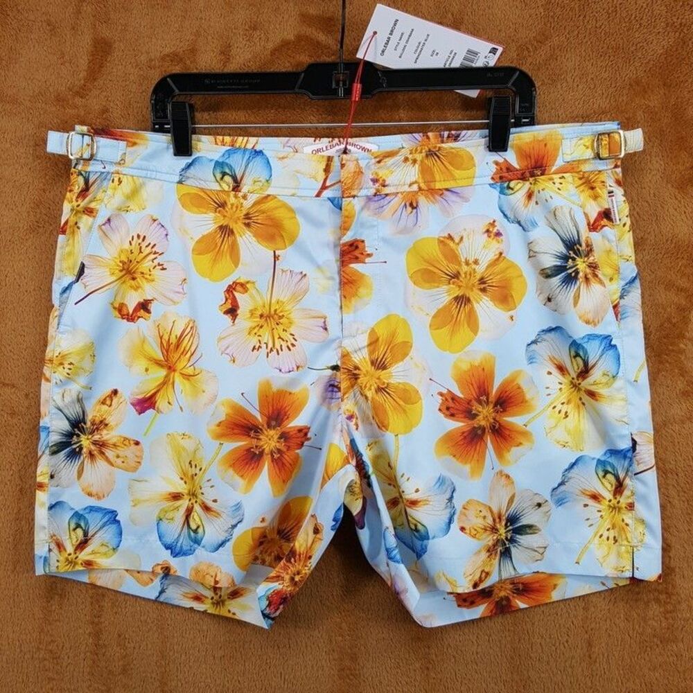 ORLEBAR BROWN Swim Shorts Mens Size 38 Blue Orange Floral BULLDOG OSHIBANA $395